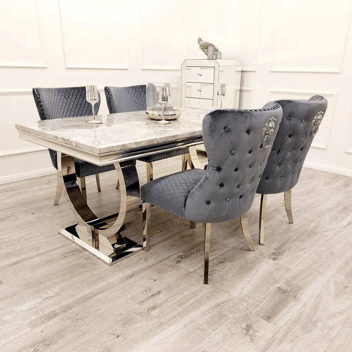 Ariana Marble Dining Set With Lewis Lion Button Back Dining Chairs