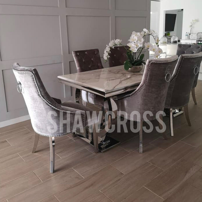 Ariana Marble set 1.8M Dining Table And Cheshire Plush Velvet Knocker Chairs