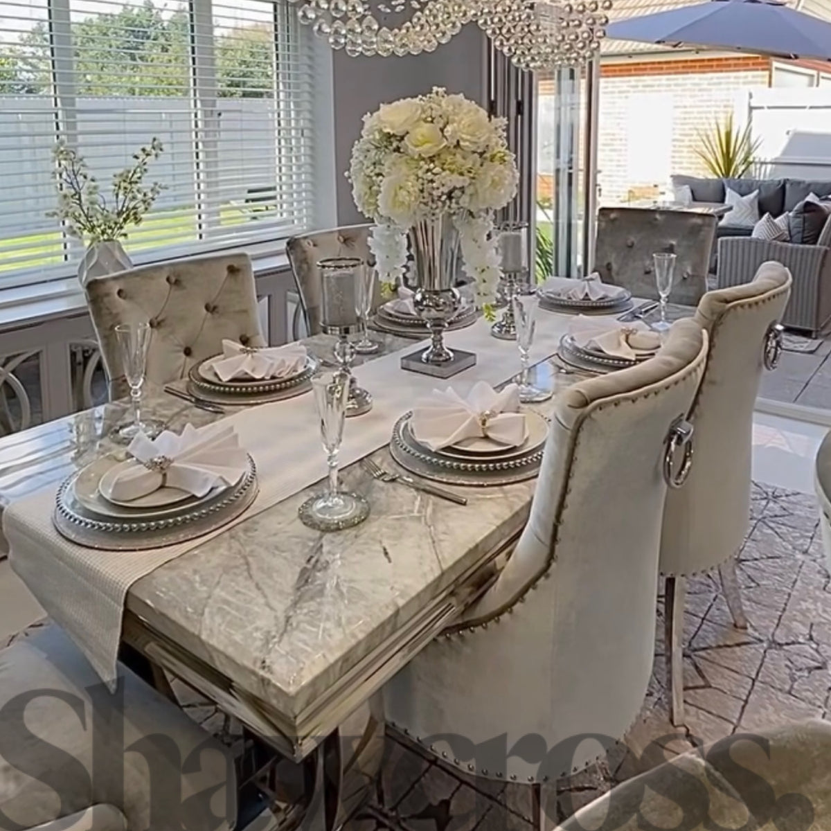 Ariana Marble set 1.8M Dining Table And Cheshire Plush Velvet Knocker