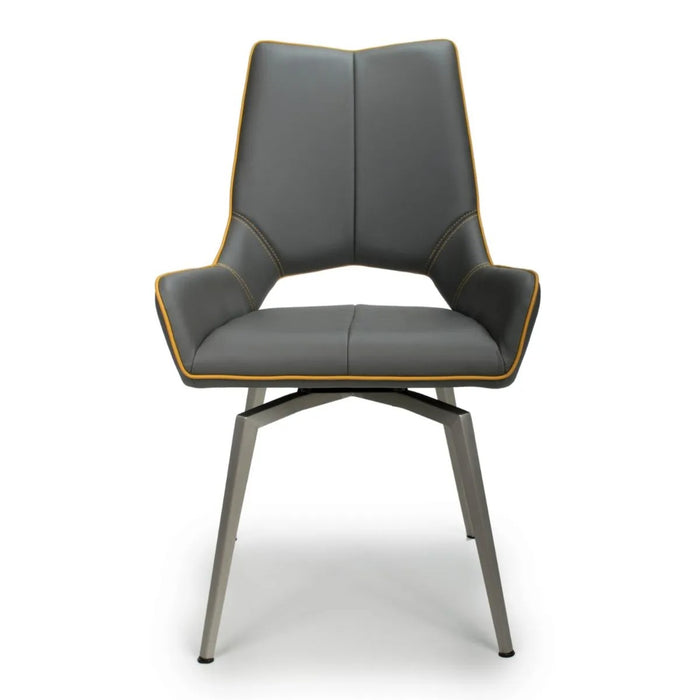 2 x Shankar Mako Swivel Leather Effect Graphite Grey Dining Chairs