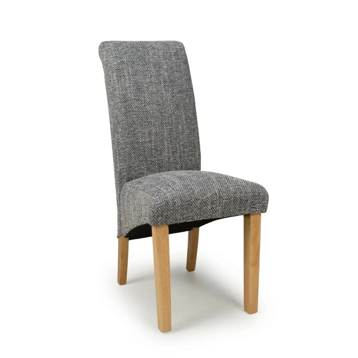 2 x Shankar Karta Scroll Back Tweed Grey Dining Chairs