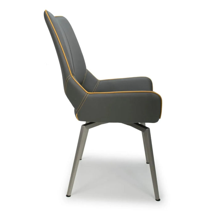 2 x Shankar Mako Swivel Leather Effect Graphite Grey Dining Chairs