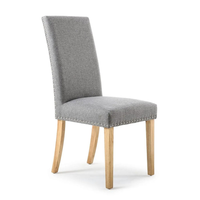 2 x Shankar Randall Stud Detail Linen Effect Silver Dining Chairs With Natural Legs