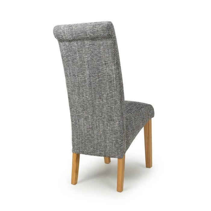 2 x Shankar Karta Scroll Back Tweed Grey Dining Chairs