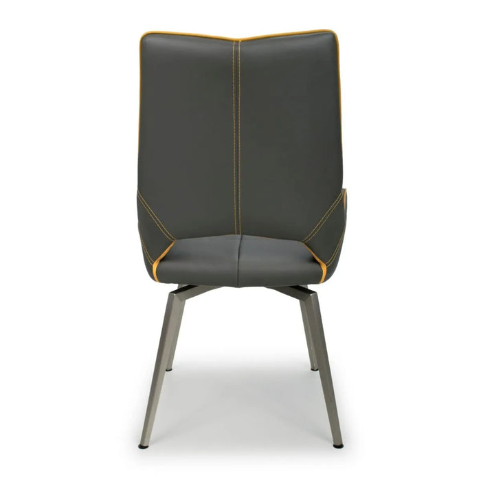 2 x Shankar Mako Swivel Leather Effect Graphite Grey Dining Chairs