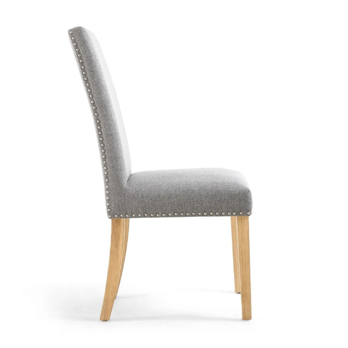 2 x Shankar Randall Stud Detail Linen Effect Silver Dining Chairs With Natural Legs