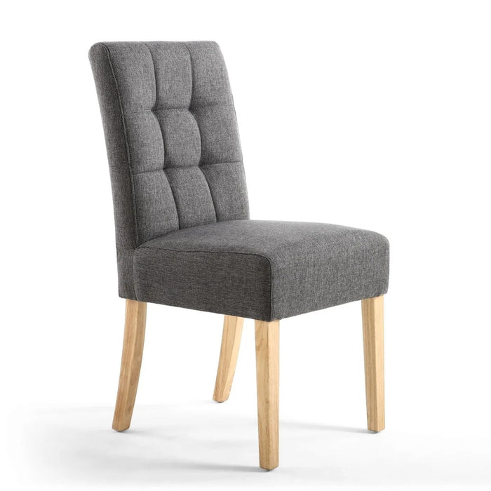2 x Shankar Moseley Stitched Waffle Linen Effect Steel Grey Dining Chairs With Natural Legs