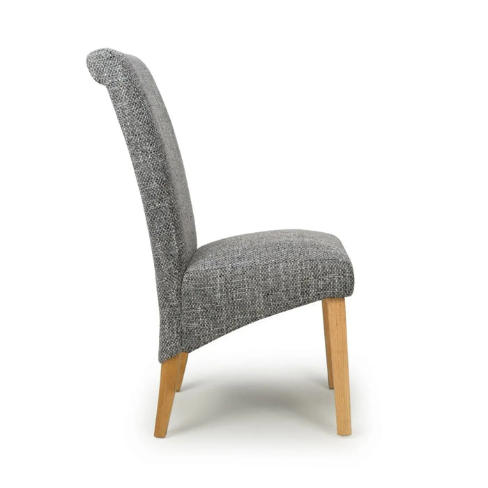 2 x Shankar Karta Scroll Back Tweed Grey Dining Chairs
