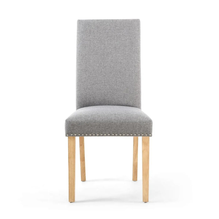 2 x Shankar Randall Stud Detail Linen Effect Silver Dining Chairs With Natural Legs