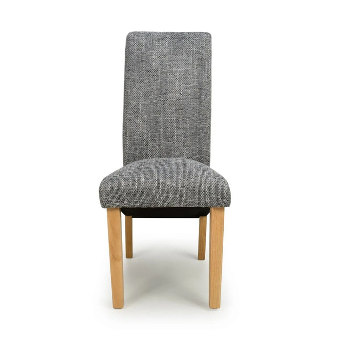 2 x Shankar Karta Scroll Back Tweed Grey Dining Chairs
