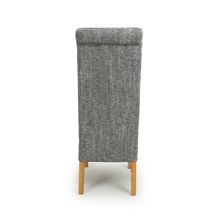 2 x Shankar Karta Scroll Back Tweed Grey Dining Chairs