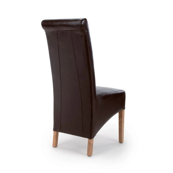 2 x Shankar Krista Roll Back Bonded Leather Brown Dining Chairs