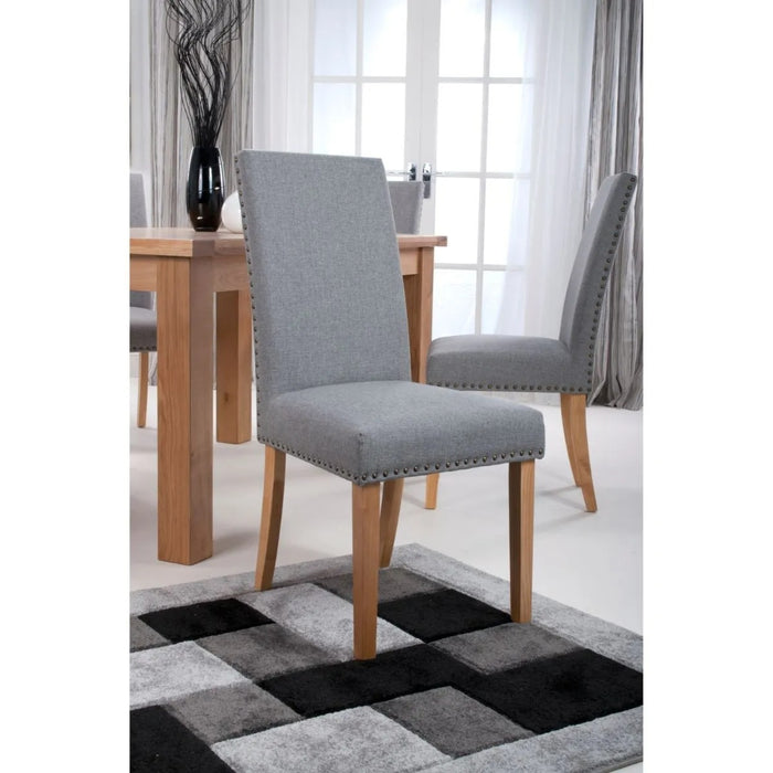 2 x Shankar Randall Stud Detail Linen Effect Silver Dining Chairs With Natural Legs