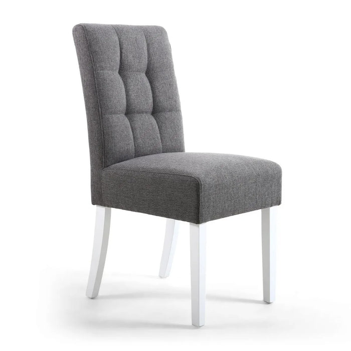 2 x Shankar Moseley Stitched Waffle Linen Effect Steel Grey Dining Chairs With White Legs