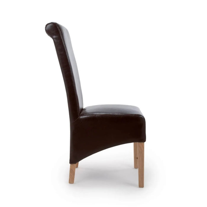 2 x Shankar Krista Roll Back Bonded Leather Brown Dining Chairs