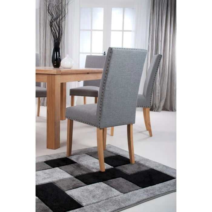 2 x Shankar Randall Stud Detail Linen Effect Silver Dining Chairs With Natural Legs