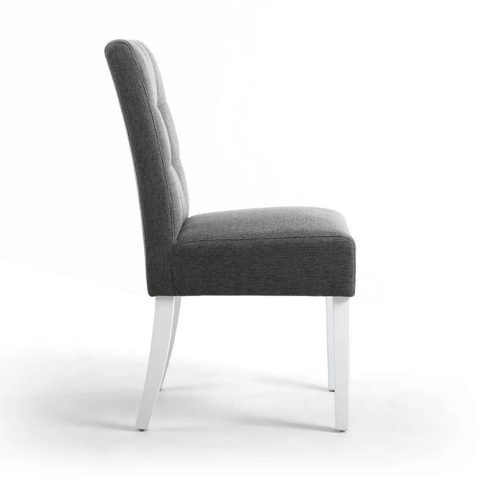 2 x Shankar Moseley Stitched Waffle Linen Effect Steel Grey Dining Chairs With White Legs