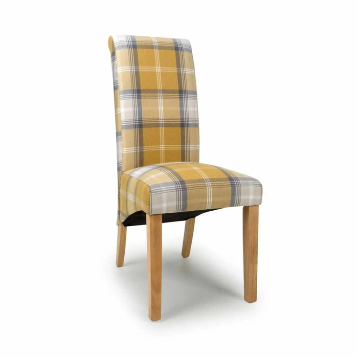 Shankar 2 x Karta Scroll Back Check Yellow Dining Chairs