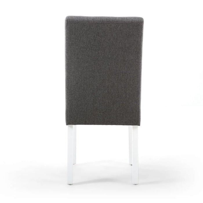 2 x Shankar Moseley Stitched Waffle Linen Effect Steel Grey Dining Chairs With White Legs
