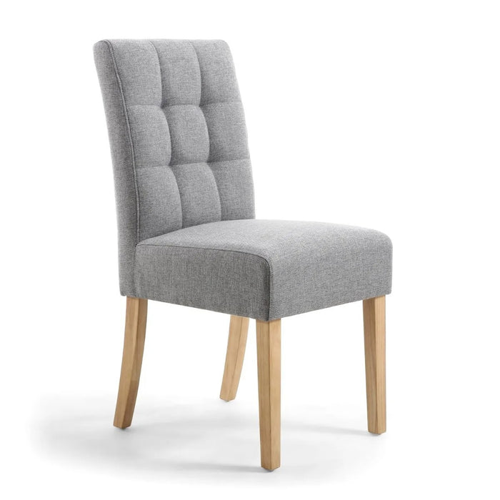 2 x Shankar Moseley Stitched Waffle Linen Effect Silver Grey Dining Chairs With Natural Legs