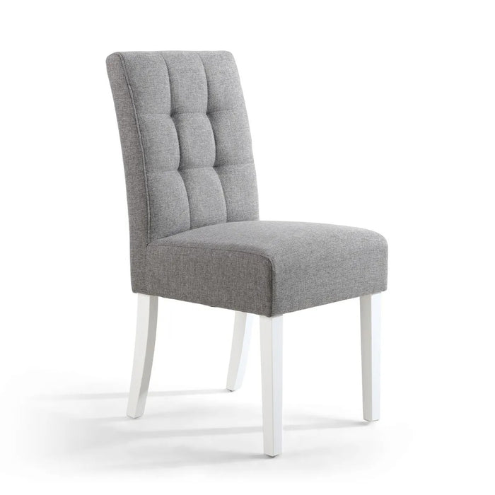 2 x Shankar Moseley Stitched Waffle Linen Effect Silver Grey Dining Chairs With White Legs