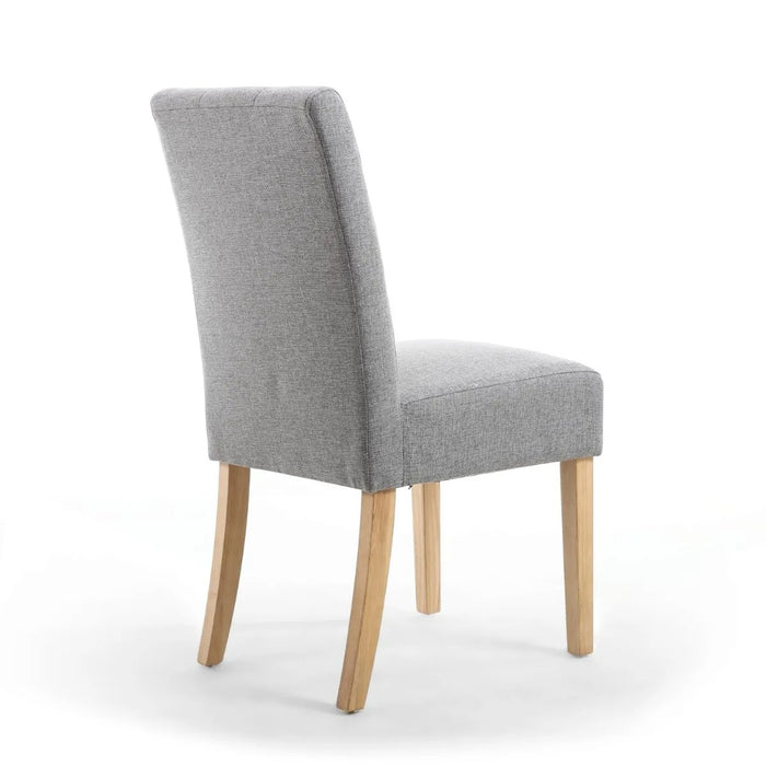 2 x Shankar Moseley Stitched Waffle Linen Effect Silver Grey Dining Chairs With Natural Legs