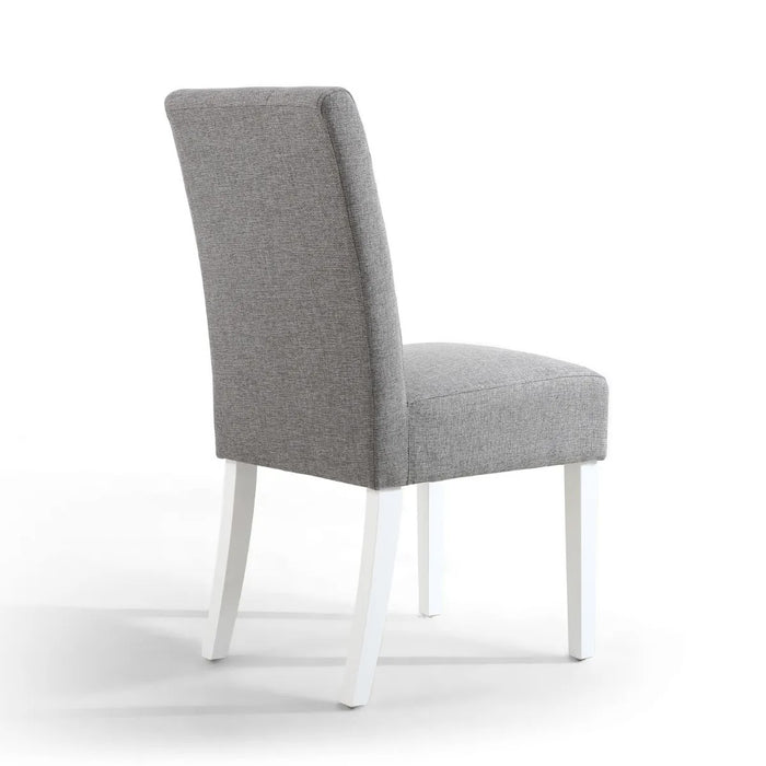 2 x Shankar Moseley Stitched Waffle Linen Effect Silver Grey Dining Chairs With White Legs