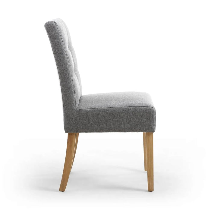 2 x Shankar Moseley Stitched Waffle Linen Effect Silver Grey Dining Chairs With Natural Legs