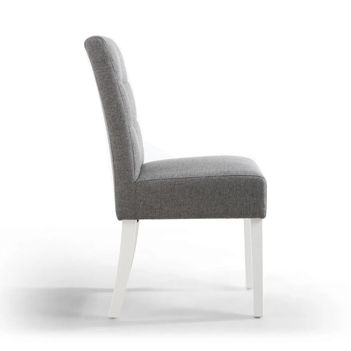 2 x Shankar Moseley Stitched Waffle Linen Effect Silver Grey Dining Chairs With White Legs