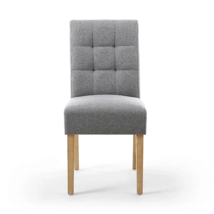 2 x Shankar Moseley Stitched Waffle Linen Effect Silver Grey Dining Chairs With Natural Legs
