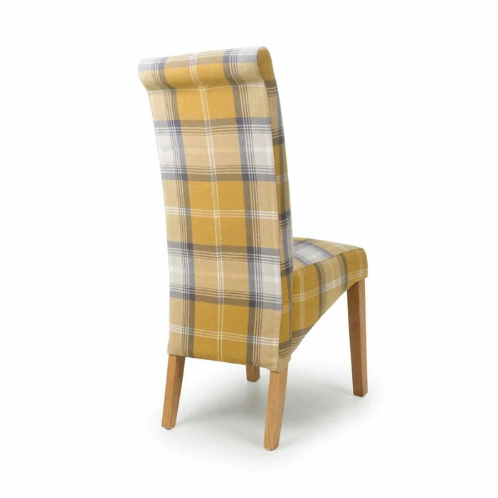 Shankar 2 x Karta Scroll Back Check Yellow Dining Chairs