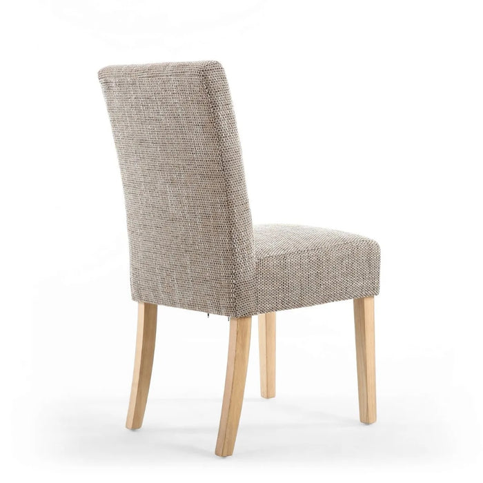 2 x Shankar Moseley Stitched Waffle Tweed Oatmeal Dining Chairs With Natural Legs