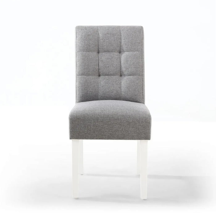 2 x Shankar Moseley Stitched Waffle Linen Effect Silver Grey Dining Chairs With White Legs