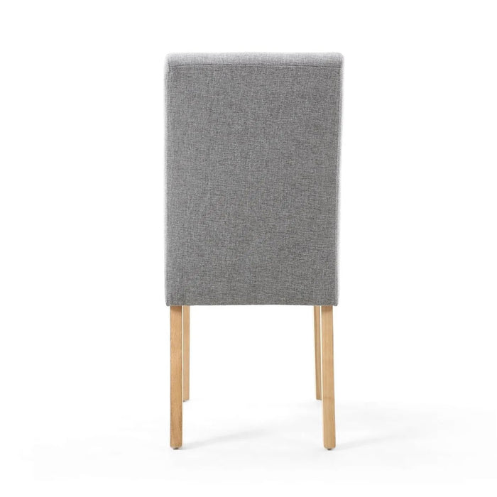 2 x Shankar Moseley Stitched Waffle Linen Effect Silver Grey Dining Chairs With Natural Legs