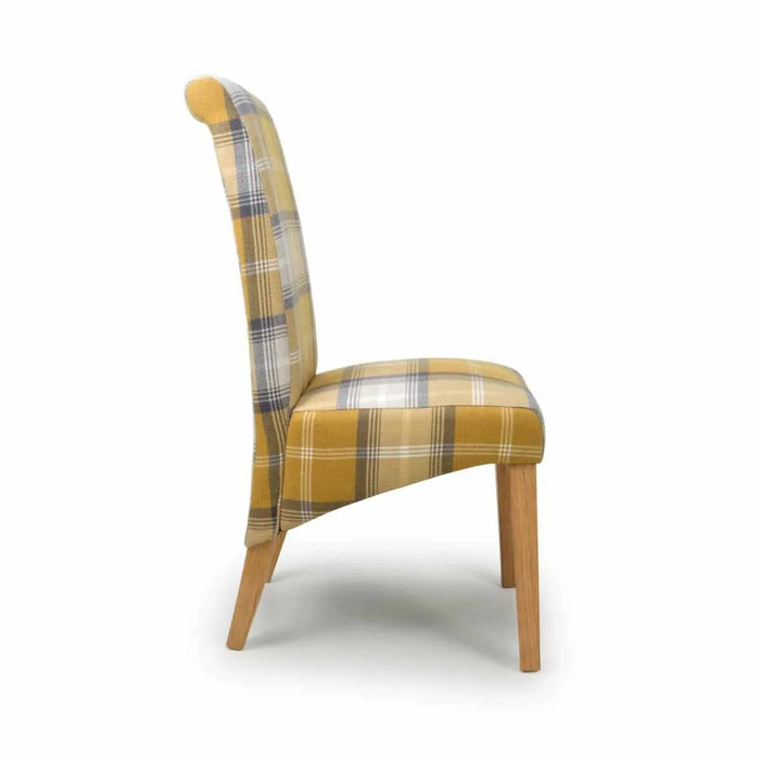 Shankar 2 x Karta Scroll Back Check Yellow Dining Chairs