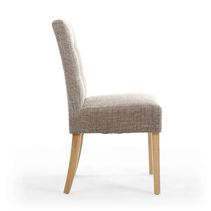 2 x Shankar Moseley Stitched Waffle Tweed Oatmeal Dining Chairs With Natural Legs