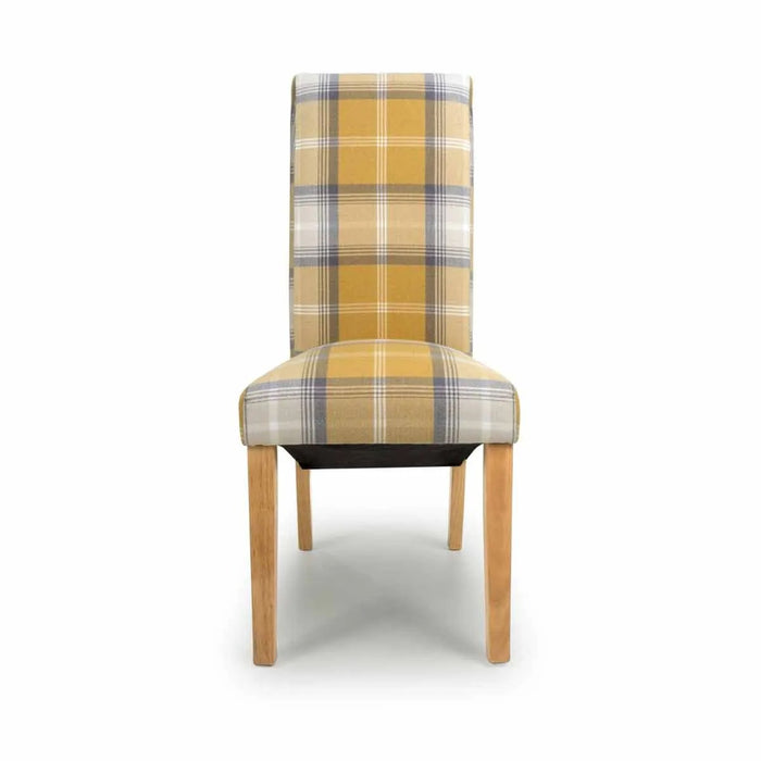 Shankar 2 x Karta Scroll Back Check Yellow Dining Chairs