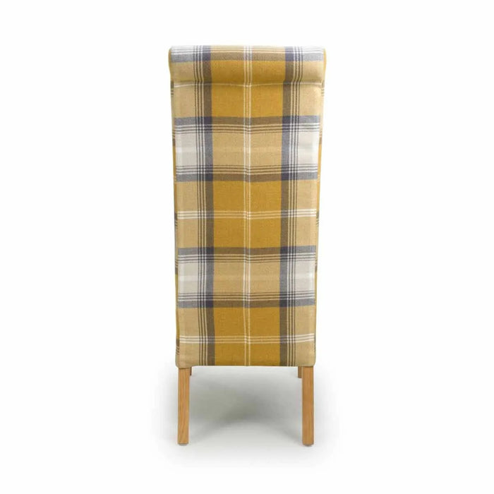 Shankar 2 x Karta Scroll Back Check Yellow Dining Chairs