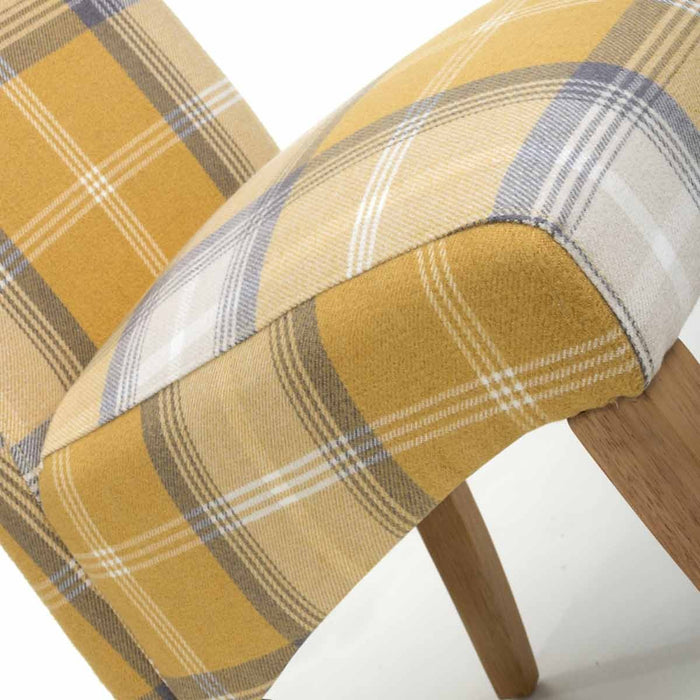 Shankar 2 x Karta Scroll Back Check Yellow Dining Chairs