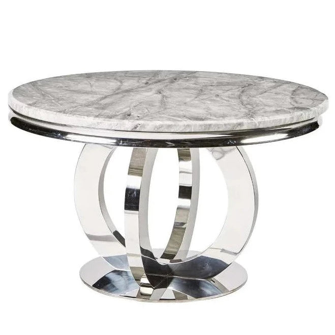 Chelsea round marble dining table 130cm diameter with Chrome metal frame