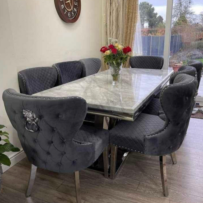 Denver 2m x 1m Marble Dining Set With Lewis Velvet Dining Chairs