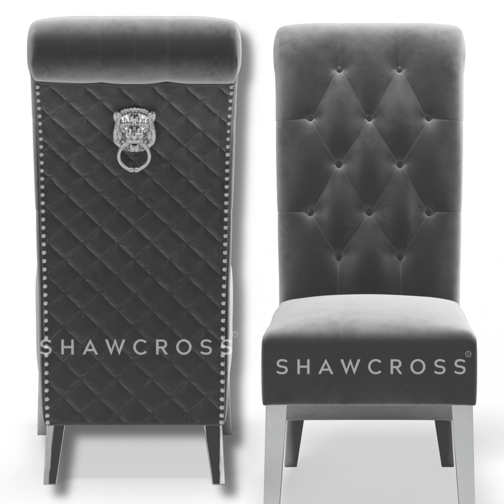 Velvet, Knocker & Lion Dining Chairs Shawcross Furniture