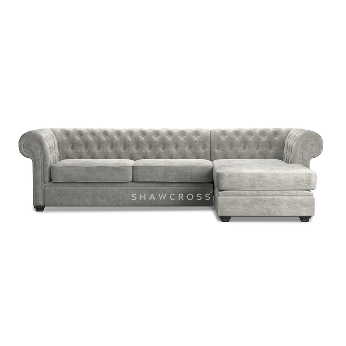 GRANDE CHESTERFIELD CHAISE SOFA IN DARK OR LIGHT GREY FABRIC