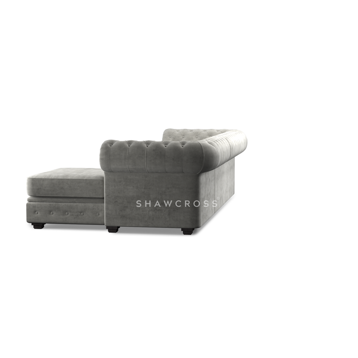 GRANDE CHESTERFIELD CHAISE SOFA IN DARK OR LIGHT GREY FABRIC