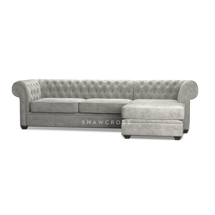 GRANDE CHESTERFIELD CHAISE SOFA IN DARK OR LIGHT GREY FABRIC