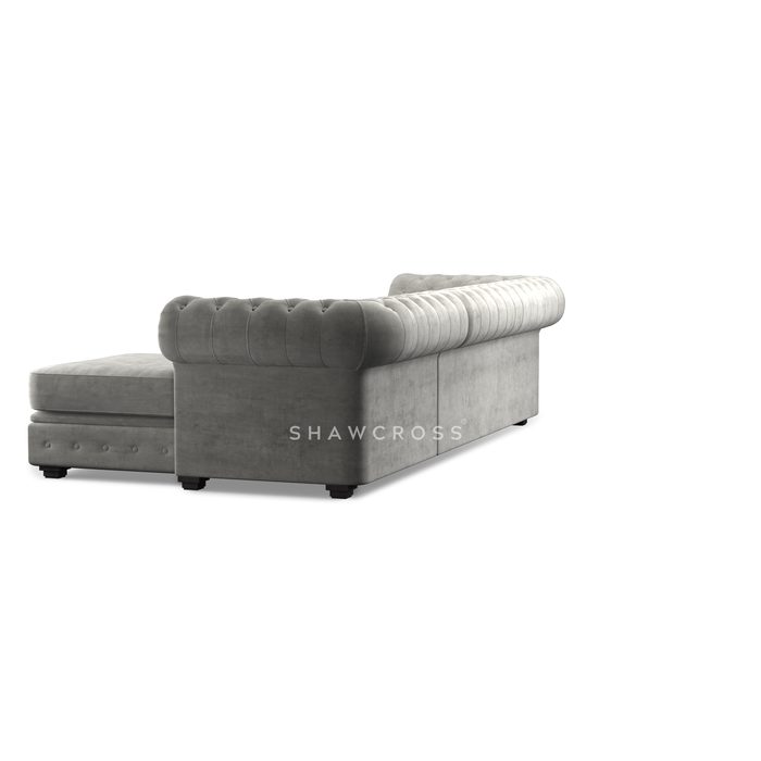 GRANDE CHESTERFIELD CHAISE SOFA IN DARK OR LIGHT GREY FABRIC