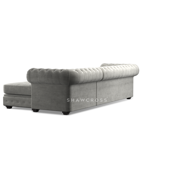 GRANDE CHESTERFIELD CHAISE SOFA IN DARK OR LIGHT GREY FABRIC