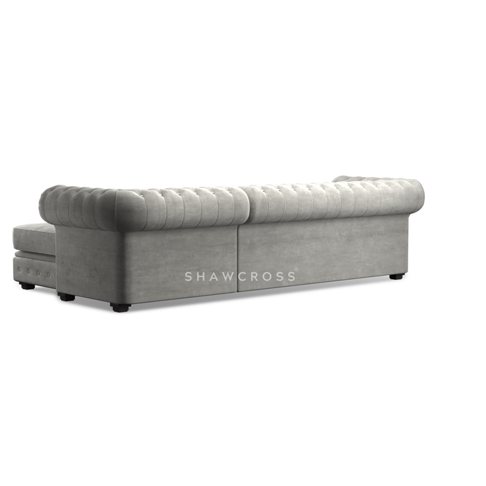 GRANDE CHESTERFIELD CHAISE SOFA IN DARK OR LIGHT GREY FABRIC
