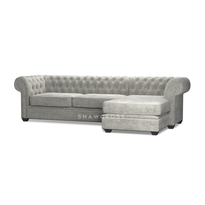 GRANDE CHESTERFIELD CHAISE SOFA IN DARK OR LIGHT GREY FABRIC