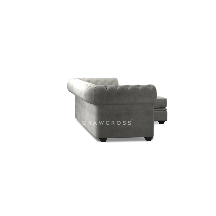 GRANDE CHESTERFIELD CHAISE SOFA IN DARK OR LIGHT GREY FABRIC